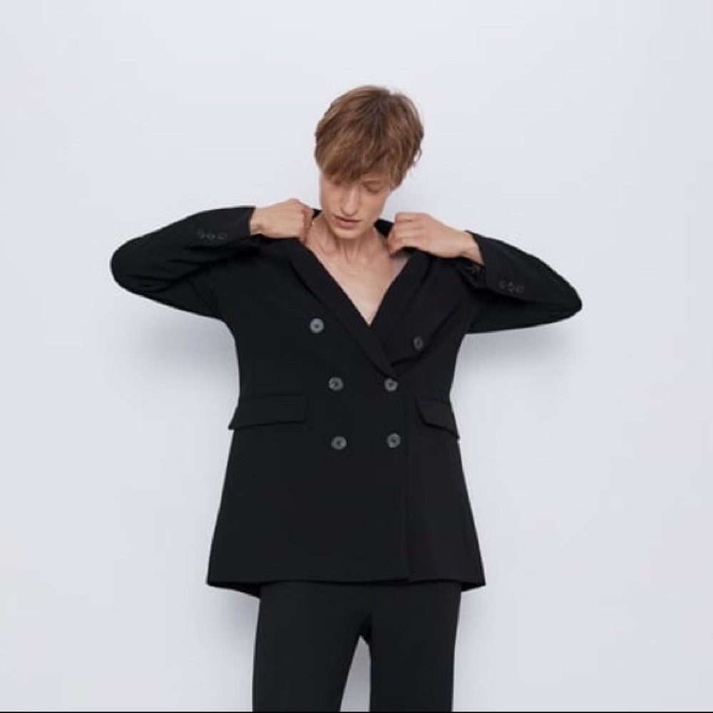 Zara Double Breasted Black Blazer
